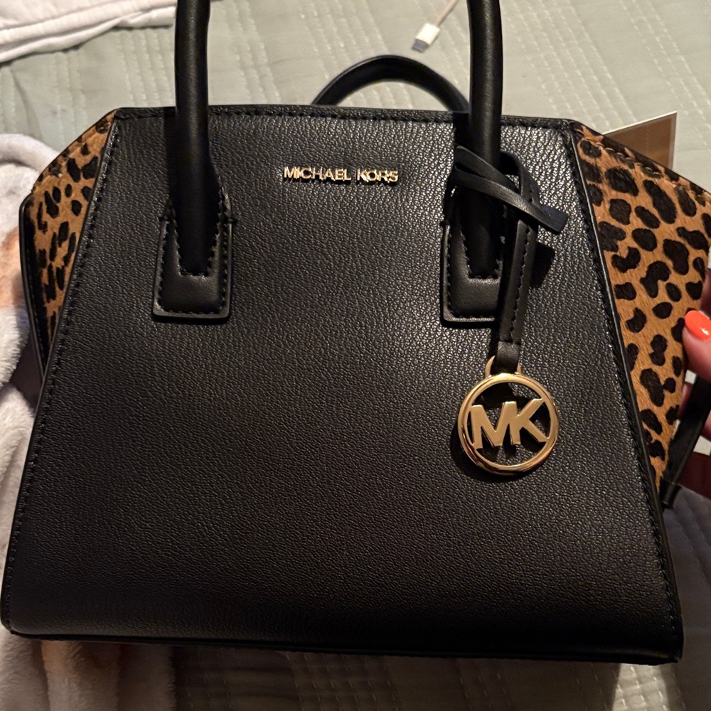 Michael Kors Black and Leopard Satchel
